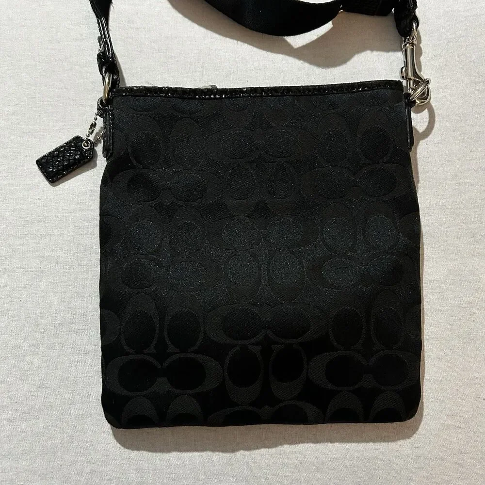 Coach 09 Signature Monogram crossbody bag with snakeskin accent